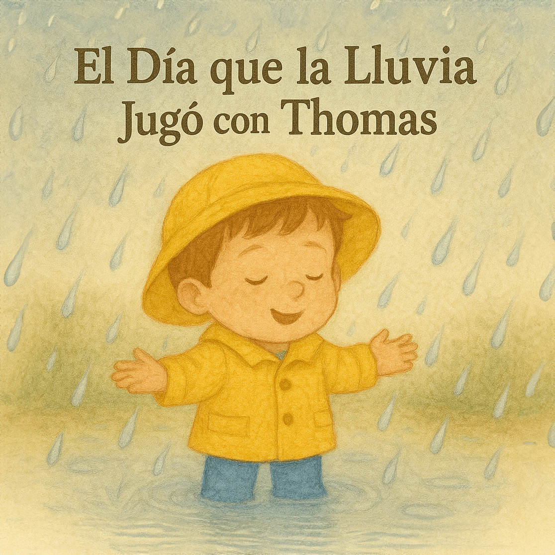 Portada de cuento infantil con lluvia